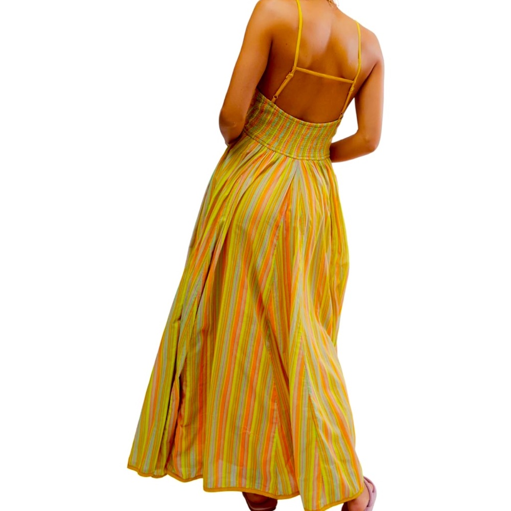 NWT SZ X-SM Free People “Dream Weaver” Maxi Dress in Citrus Combo 🍊🍋🟩💚💛🧡 - Picture 2 of 4